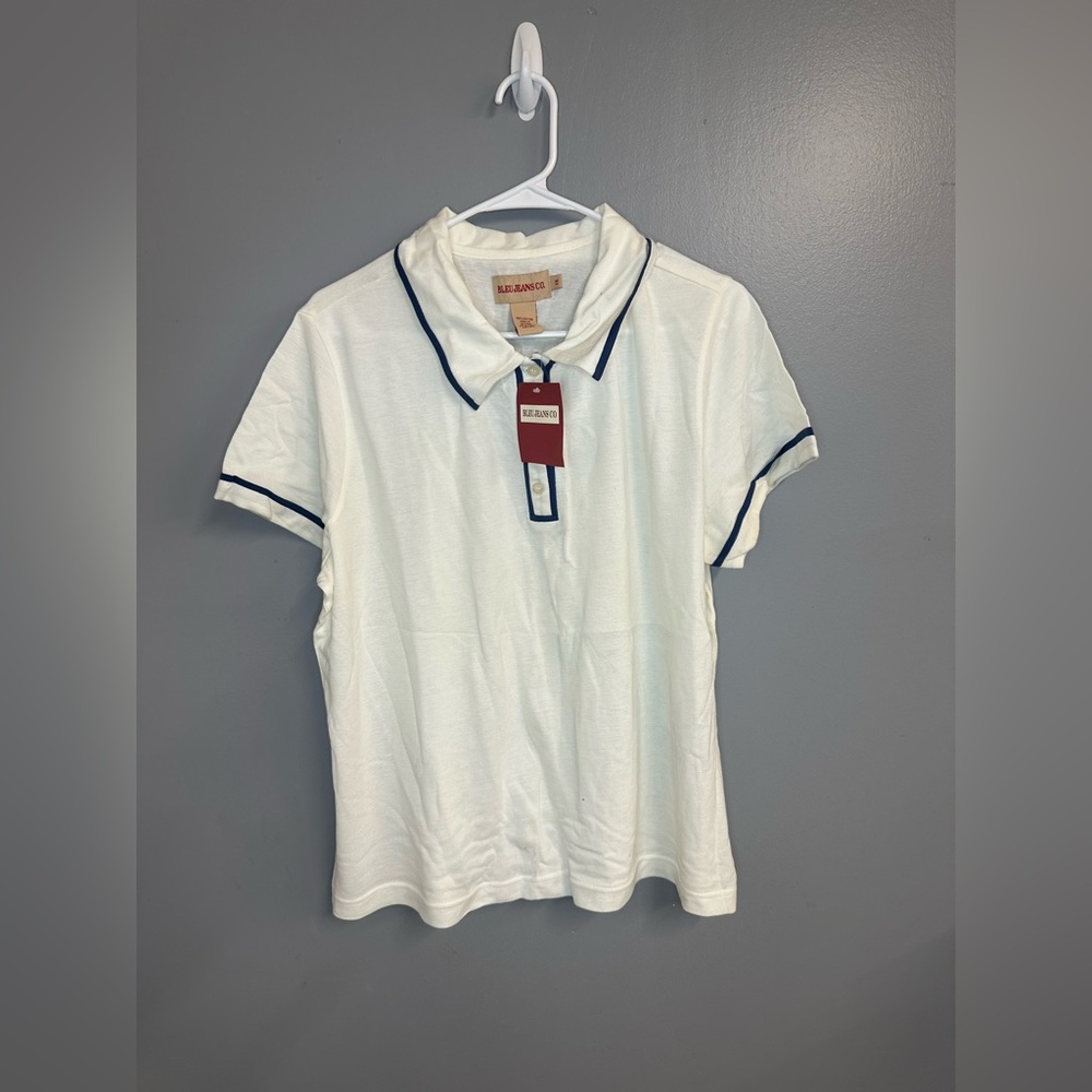 Bleu jeans White Polo Shirt with Navy Trim